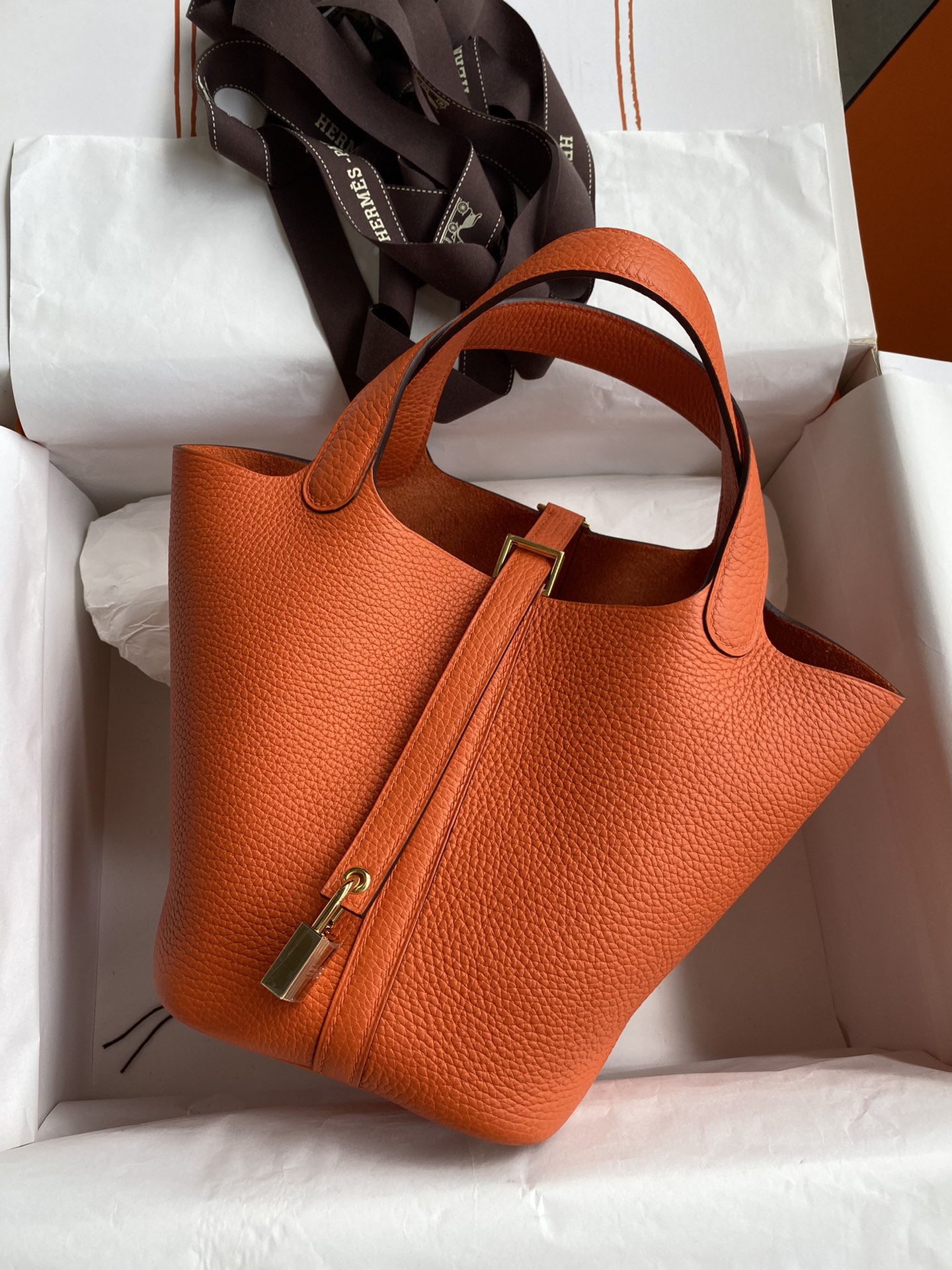 Hermes Picotin Lock 18 Bag In Orange Clemence Leather